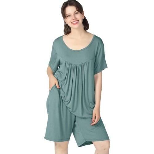 Fdfklak Loose 2PCS Sleep Clothes Sleepwear Set 2020 Summer New Nightwear Home Wear Sui 2XL-7XL Plus Size Pink Pyjama Femme