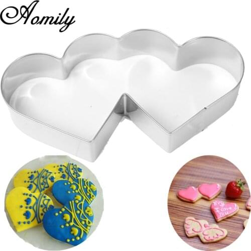 Aomily Lovely Double Heart Cookies Cutter Sweet Love Cake Pastry DIY Mould Baking Tools Stainless Steel Metal Valentines Day
