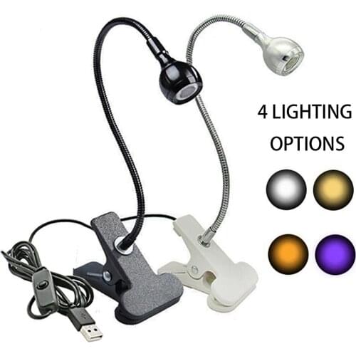 3W Flexible USB Power Supply Desk Lamp with Clip Holder Rechargeable DimmableTable Lamp Foldable Eye Protection Reading Lights