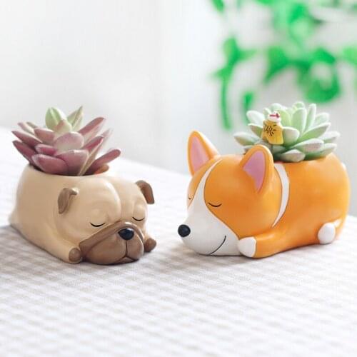 Animal Shape Succulent Small Flower Pot Cute Pet Puppy Corgi Cute Cartoon Potted Micro Landscape Gardening Ornament Decoration