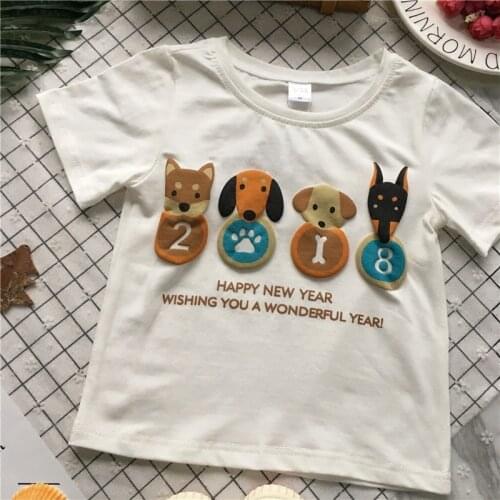 Tonytaobaby Summer New Boys and Girls Puppy Printed Cotton Round Neck Short Sleeve T-shirt
