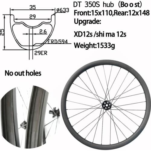 Width 35mm depth 25mm mtb 29 wheelset asymmetric tubeless rodas carbono mtb wheels 29inch disc bike wheel 15x110 12x148 700c