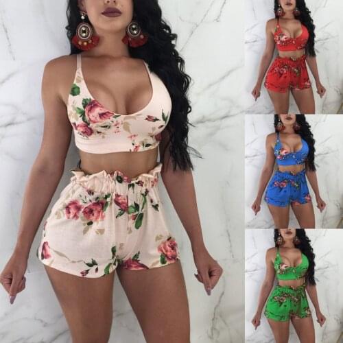 2 Piece Set 2021 New V Neck Bikinis Women Swimwear High Waist Swimsuit Retro Print Floral Crop Top Halter Bikini Set Bating Suit
