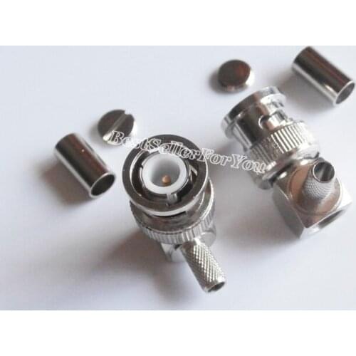 1Pcs Connector BNC Male Right Angle 90 Degree Plug Crimp For RF RG58 RG142 LMR195 RG400 Coaxial Cable Connector