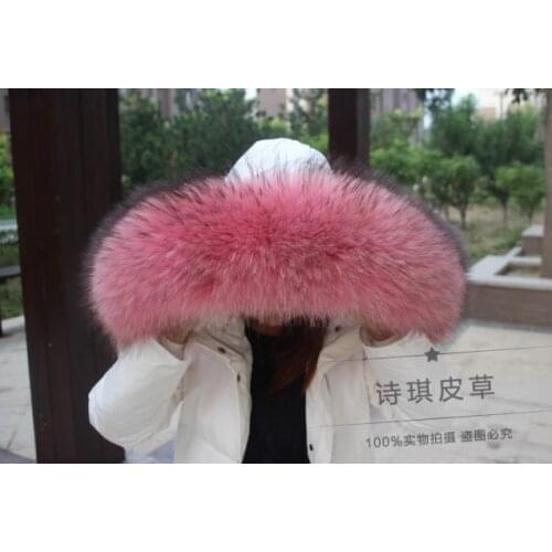 Colorful Genuine Raccoon Fur Detachable Collar Scarfs Fashion Coat Sweater Luxury Raccoon Fur Collar TKC006-peach