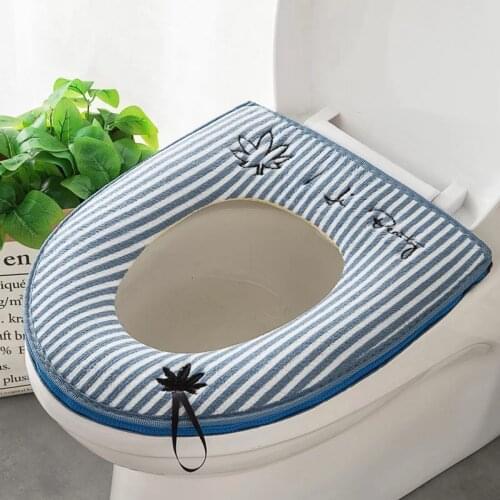 Toilet seat cover with zipper, washable standard toilet seat cover with handle, soft and thick bathroom warm seat (ellipse)