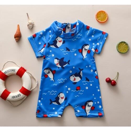0-3Y Baby Boys Swimsuit Cartoon Shark Print Short Sleeve Zipper Swimwear Summer Bathing Suit Beachwear