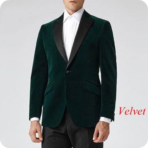 Smoking Jacket Green Velvet Wedding Men Suit Black Peaked Lapel Groom Tuxedo 2Piece Mens Classic Suit Pants Terno Masculino