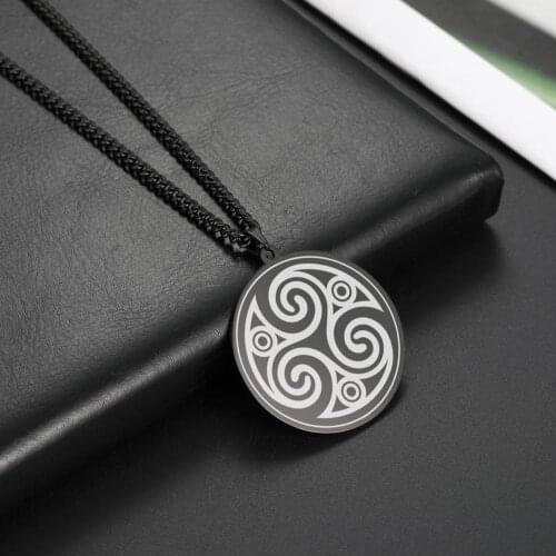LIKGREAT Vintage Necklace Men Triskele Triple Spiral Symbol Key of Solomon Kabbalah Amulet Stainless Steel Occult Pagan Jewelry
