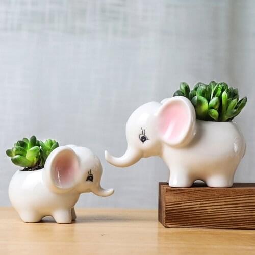 Cute Elephant Flower Pot Planter Desktop Ornaments Ceramic Vase Home Decoration Gardening Supplies Plant Pot Succulent Pot