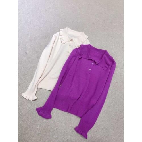 Fashion 2021 new ladies long-sleeved sexy casual wool sweater pearl buttons with wooden ears 1024