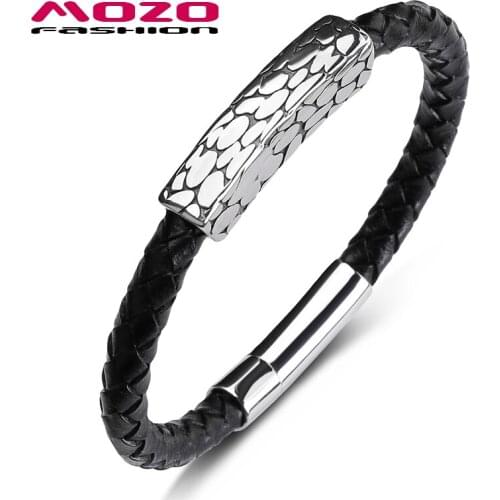 Fashion Bangle Charm Bracelets Genuine Leather Rope Mixed Braided Simple Style Punk Rock Men Texture Jewelry PS1058