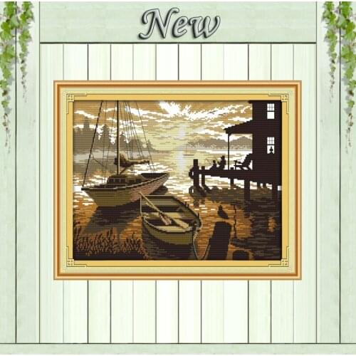 The sunset Scenery,11CT printing on canvas DMC 14CT Cross Stitch kits,embroider needlework Sets,Seaside Scenic crafts Home Decor