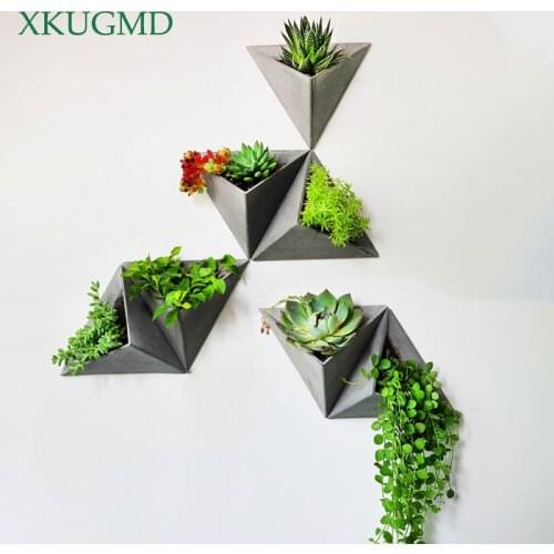 Wall-mounted Cement Flower Pot Office Wall Simulation Plant Decoration Triangle Retro Flower Arrangement Container