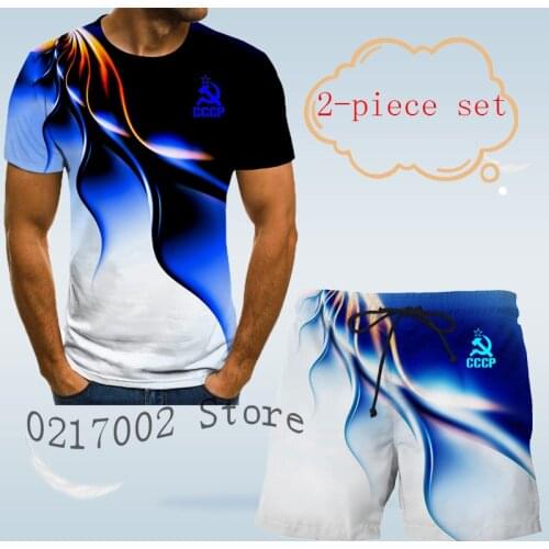 2021 new casual wear Vintage CCCP pattern 3D T-shirt Style Mens suit Beach Short Sleeve suit mens fashion o-neck T-shirt short