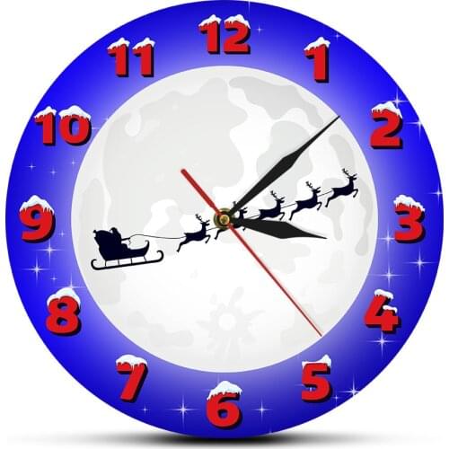 Merry Christmas Acrylic Material Printing Clock Living Room Decoration Santa And Reindeers Round Hanging Watch Wall Wanduhr