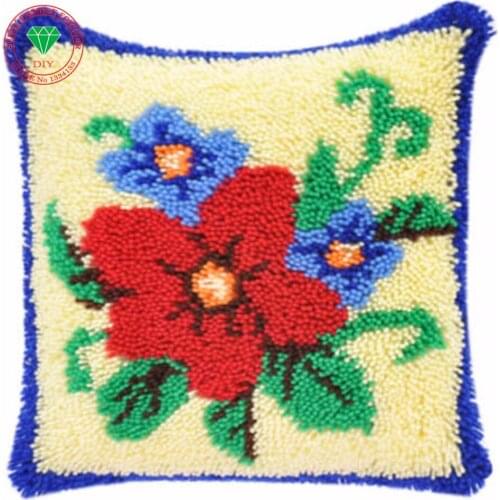 Christmas Gift Flowers Latch Hook Cushion Kit Gift DIY Needlework Crocheting Throw Unfinished Yarn Embroidery Set embroidery