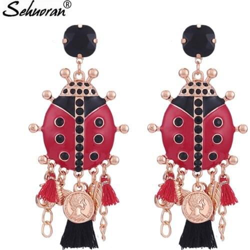 Sehuoran Tassel Earrings Long Pendients Drop Earrings For Woman Zinc Alloy Insect Large Boho Statement Earrings Fashion Jewelry