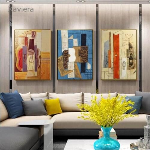 Nordic Fashion Mural Picasso Abstract Canvas Painting Musical Instrument Guitar Wall Art Poster Modern Home Decoration Picture