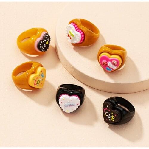 SOHOT Acrylic Transparent Resin Rings Round Square Letter Fruit Butterfly Lovely Trendy Girl Colorful INS Travel Gifts Wholesale