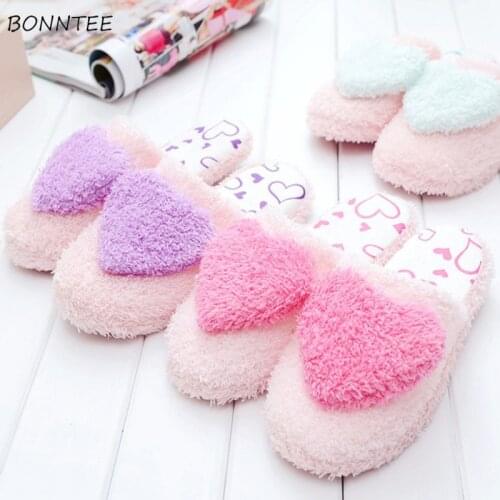 Winter Slippers Women Non-slip Plush Cute Heart-Shaped Home Shoes Womens Comfortable Soft Flat Floor Slipper Ladies Leisure Warm