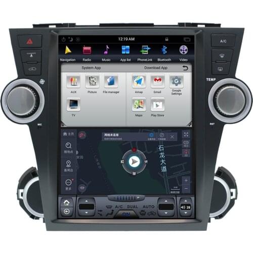 Tesla Android7.1 No DVD player GPS Navigation For Toyota Highlander 2009-2013 MAPS CD BIG 12.1'' IPS screen radio palyer AUDIO