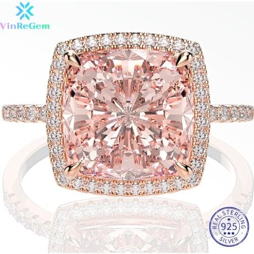 Vinregem 100% 925 Sterling Silver Pink Morganite Gemstone Wedding Engagement Rose Gold Women Rings Fine Jewelry Wholesale