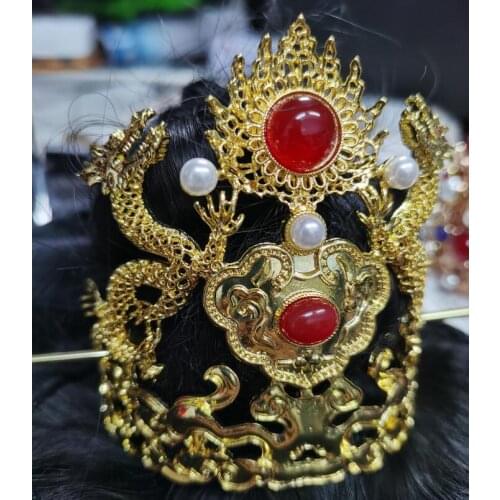 Oriental mens and womens hair headdress double dragon multicolor hair crown Asian Cosplay Fire blue Hanfu hair crown