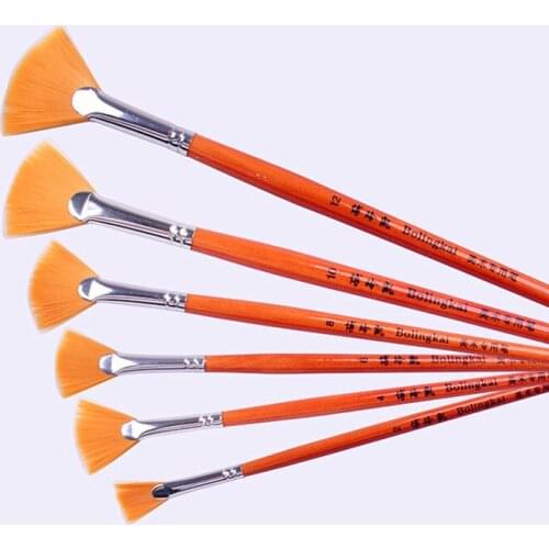 6Pcs high quality Orange nylon fan shape painting pen artist Acrylic Oil Painting Watercolor Supplies Professional Art Supplies