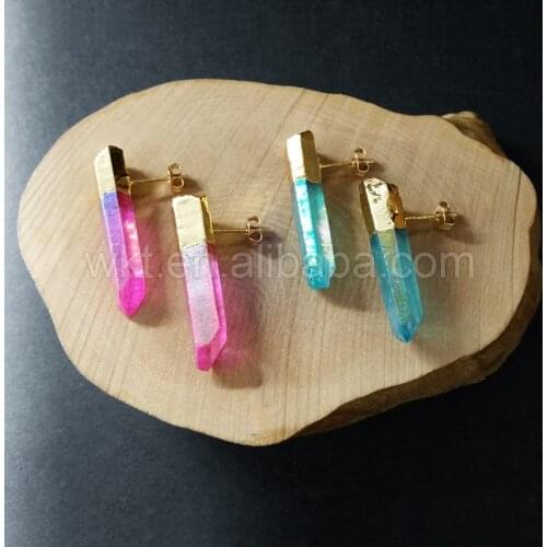 WE-E132 Lovely earrings natural Tiny Aura crystal quartz studs colorful earrings raw quartz earrings free shopping