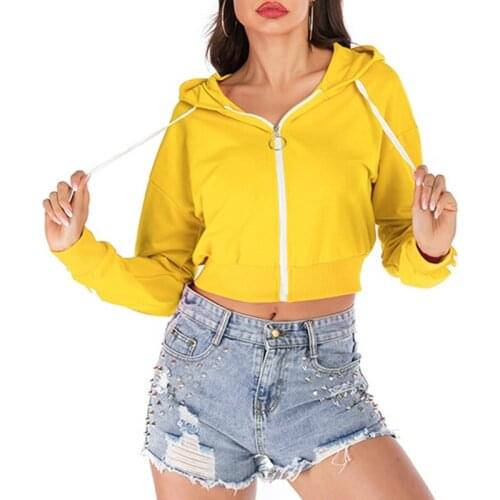 Women Stripes Long Sleeve Hoodie Jacket Full Zip Solid Color Crop Top Sweatshirt Drawstring Casual Loose Cropped Coat