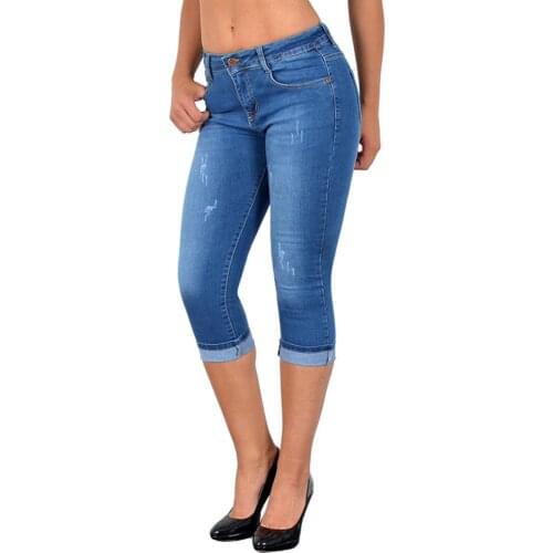 Women Fashion High Waist Skinny Jeans Knee Length Denim Capri Pants Skinny Summer Jeans Casual Denim Capri Pants for Women