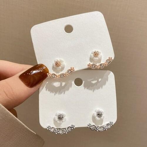 Vintage Rhinestone Flower Stud Earrings for Women Korean Retro Geometric Cute Earrings Wedding Party Fashion Jewelry Wholesale