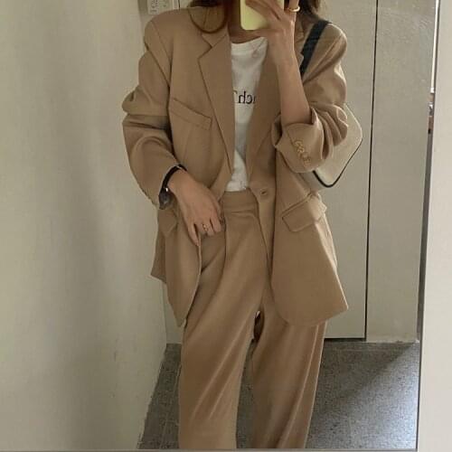 Womens 2 Piece Outfit Casual Solid One Button Open Front Blazer And Long Straight Pant Suits Set