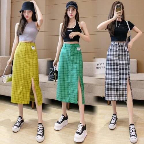 2021 Spring Autumn New High Waist Slim Simple Retro Suit Plaid Skirt Casual Simple Loose Women A-line Long Skirt Free Shipping