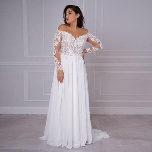 2021 Wedding Dress Plus Size Sexy V Neck Long Sleeves A Line Chiffon Corset Bridal Dresses Backless Vestido De Noiva