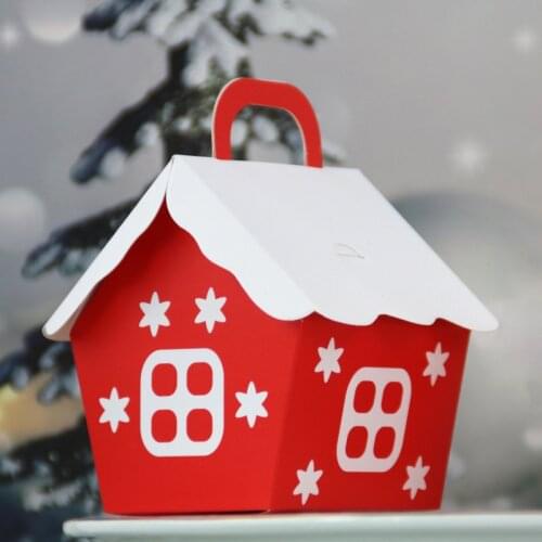 10pcs Christmas House Candy Dragee Box Santa Claus Gift Box DIY Cookie Packaging Bag Christmas Party Decor New Year Kids Gift