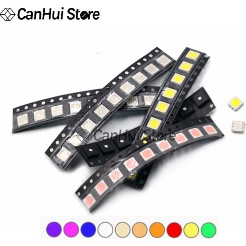 100pcs 5050 SMD LED Emitting Diode Lamp Chip Warm/Cool White Red Green Blue Yellow Pink Purple UV Orange RGB SMT Light Beads