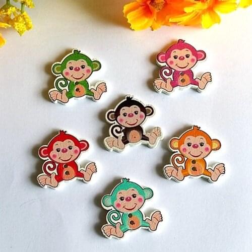120pcs Cartoon Monkey Animal Buttons for Crafts Scrapbooking 28x29mm Random Mixed 2 Holes Decorative Buttons Scrapbook