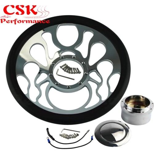 14" 9-Bolt Chrome Aluminum Half Wrap Steering Wheel+Horn Button & Adapter For G M
