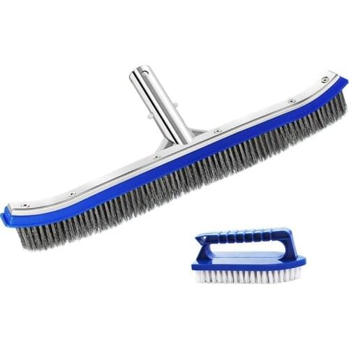18 Inch Stainless Steel Swimming Pool Brush with Small Brush for Cleaning Walls, Tiles & Floors (Pole Not Included)