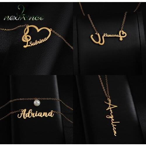 Nextvance 2021Trend Necklacs Stainless Steel Personalized Customize Name Necklace Heart Pendant Nameplate for Women Jewelry Gift