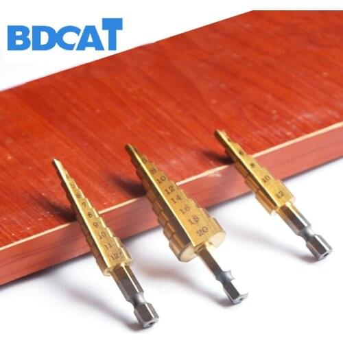 3pcs HSS Steel Titanium Step Drill Bits 3-12mm 4-12mm 4-20mm Step Cone Cutting Tools Steel Woodworking Wood Metal Drilling Set
