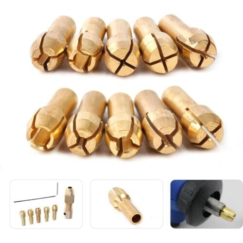 7pcs-10pcs Brass Mini Drill Chuck Adapter Micro Collet Shaft Drill Bit Set 0.5-3.2mm Fit Nut for Dremel Rotary Power Tools