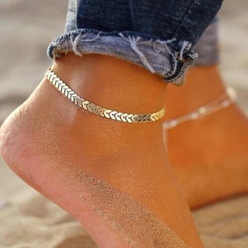 Docona Bohemia Aircraft Chain Single Layer Anklet for Women Gold Geometric Arrow Metal Foot Chains Female Party Jewelry 17380