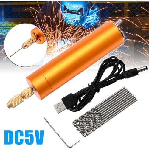 DC 5V Electric Motor Small PCB Hand Drill Press Drilling Compact Set with 10PC Twist Bits Wrench For DIY Woodworking Carving