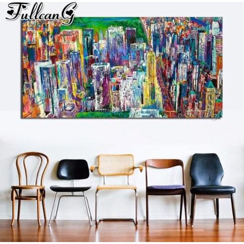 FULLCANG Abstract city landscape large diamond painting 5d diy full square round drill mosaic embroidery kits decoration FC3666