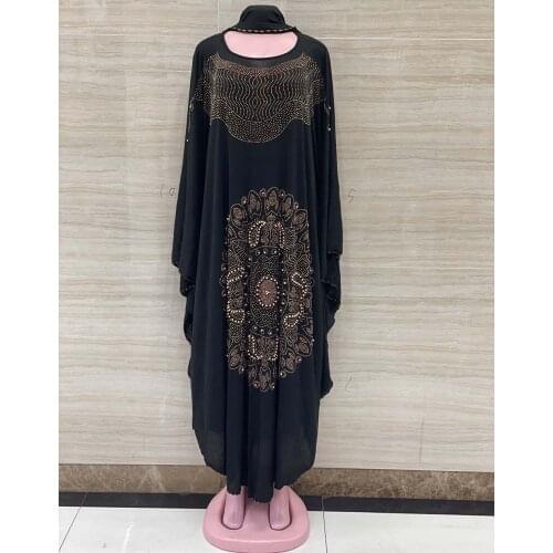 Classic New Style Dashiki African Clothing Abaya Muslim Geometric Hot Drilling Diamonds Scarf Loose Long Dress Free Size