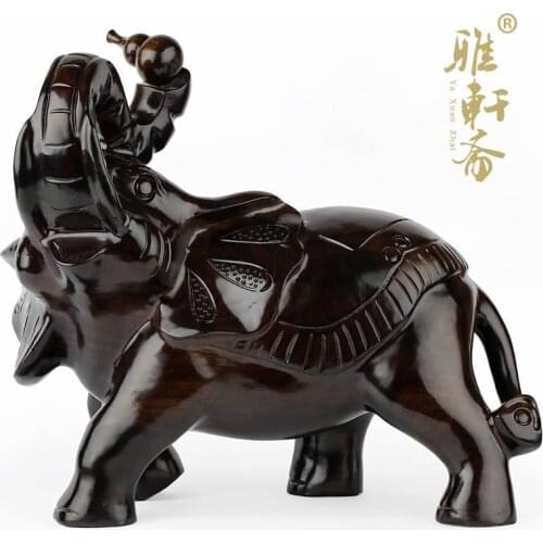 Mahogany elephant woodcarving handicraft natural color gourd elephant wooden elephant ornament business fortune gift