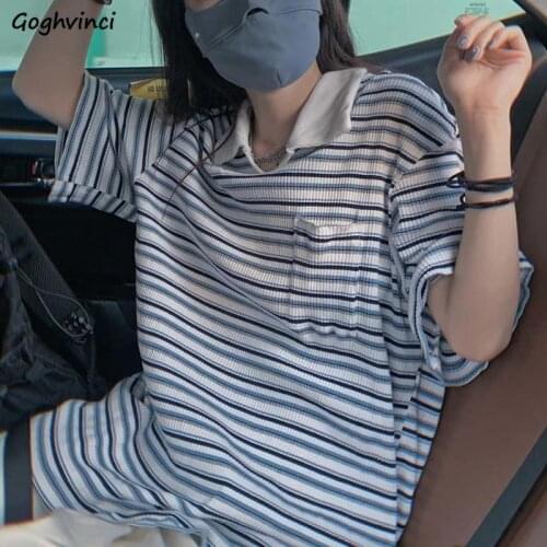 Summer Oversize Striped Short Sleeve T-shirts BF Baggy Street T Shirt Students Ulzzang Leisure All-match Preppy Couples Tees New